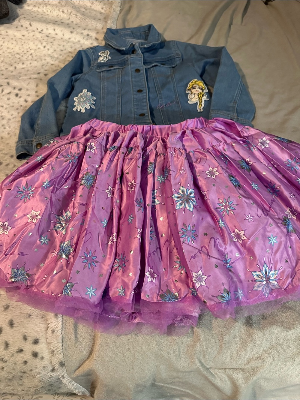 Disney Girls Purple Floral Tulle Skirt - Cute Layered Party Skirt/denim jacket